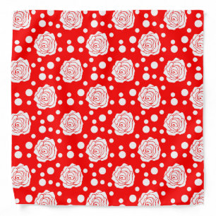 Red White Floral Polka Dots Pattern  Bandana