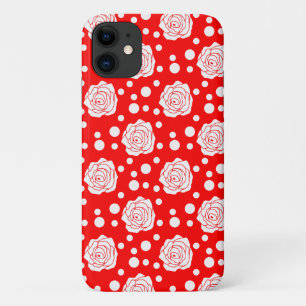 Red White Floral Polka Dots Pattern iPhone 11 Case