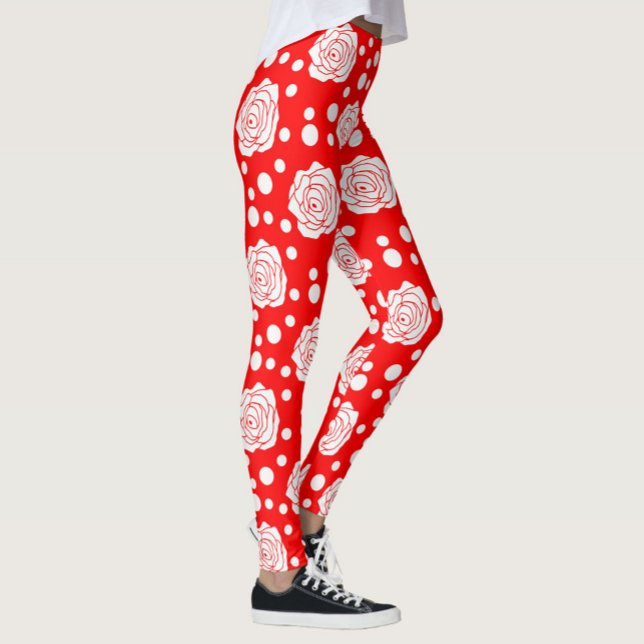 Red White Floral Polka Dots Pattern  Leggings (Creator Uploaded)