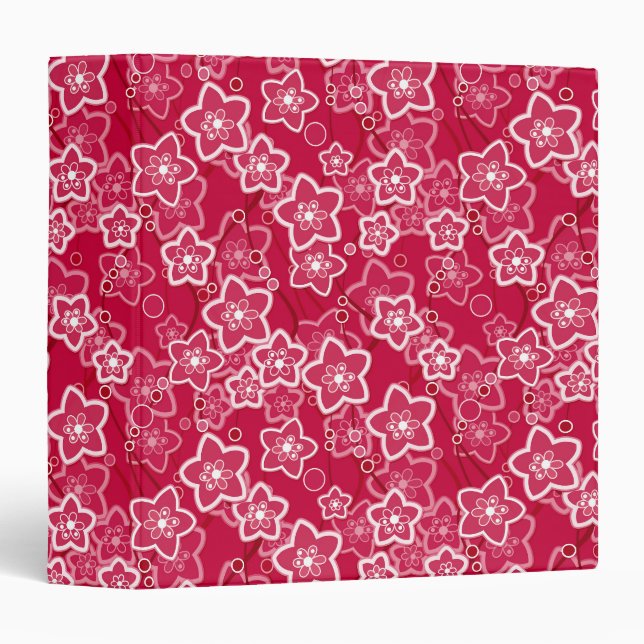 red white floral rustic fashion pattern retro 3 ring binder (Front/Spine)