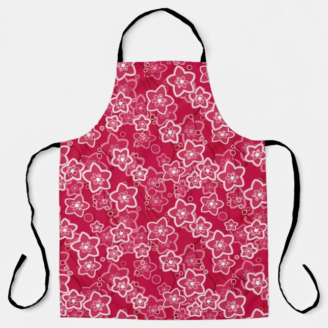 red white floral rustic fashion pattern retro apron (Front)