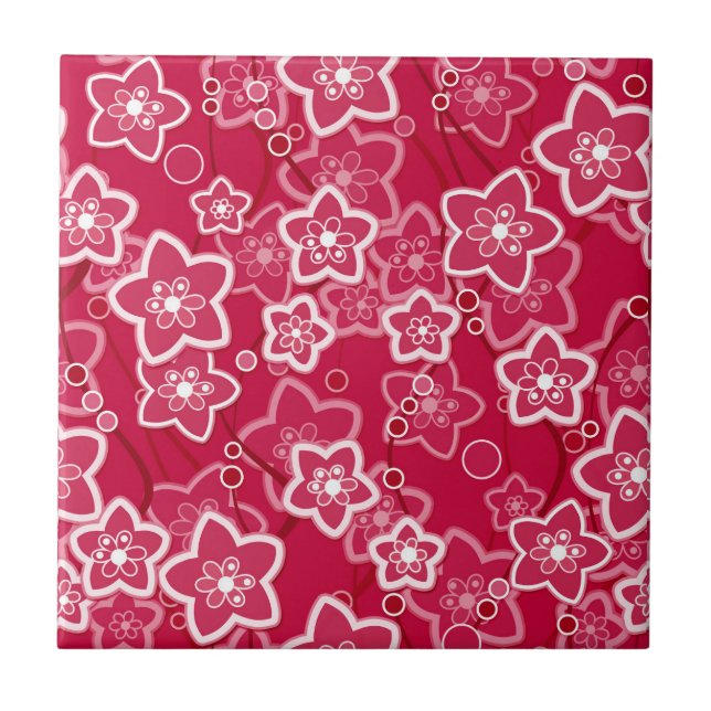 red white floral rustic fashion pattern retro ceramic tile (Front)