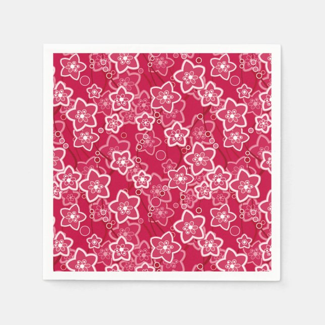 red white floral rustic fashion pattern retro napkins (Front)