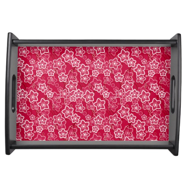 red white floral rustic fashion pattern retro serving tray (Front)
