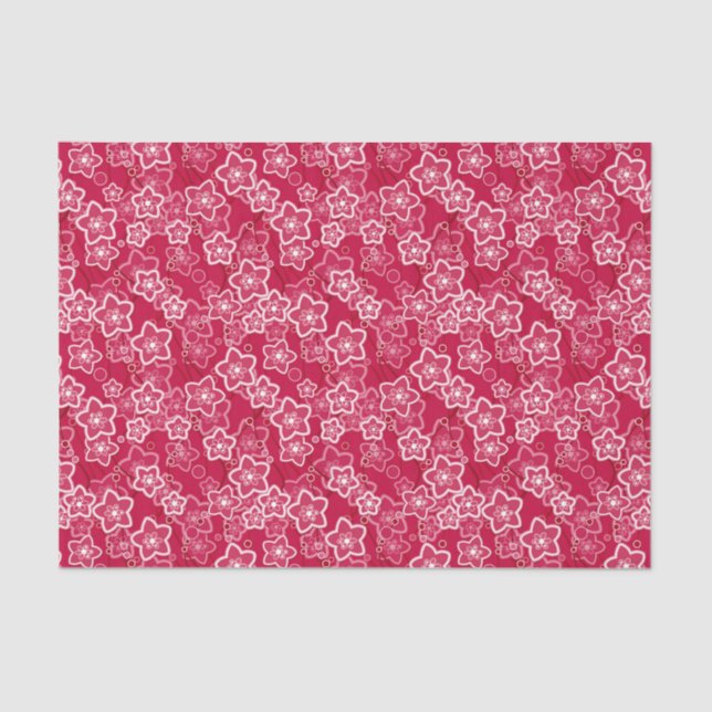 red white floral rustic fashion pattern retro tissue paper (Front)