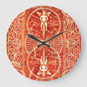 RED WHITE FLORAL SWIRLS AND ANGELS LARGE CLOCK