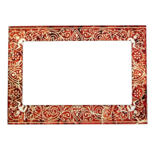 RED WHITE FLORAL SWIRLS AND ANGELS MAGNETIC FRAME