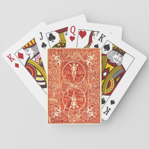 RED WHITE FLORAL SWIRLS AND ANGELS PLAYING CARDS