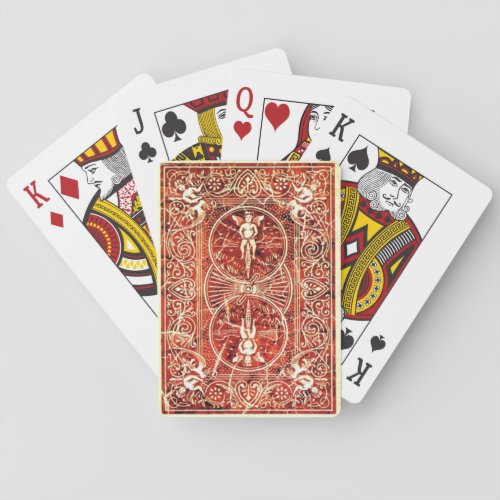 RED WHITE FLORAL SWIRLS AND ANGELS PLAYING CARDS