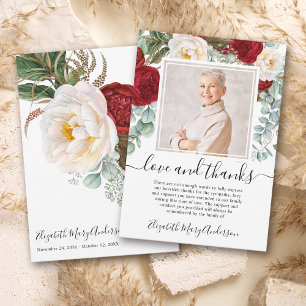 Red White Floral Thank You Bereavement Photo Card