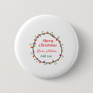 red white floral watercolor wreath merry Christmas Button
