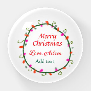 red white floral watercolor wreath merry Christmas Paperweight
