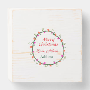 red white floral watercolor wreath merry Christmas Wooden Box Sign