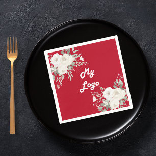Red white florals business logo napkins