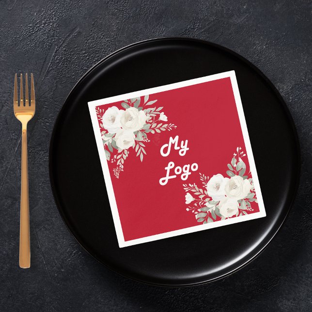 Red white florals business logo napkins (Creator Uploaded)