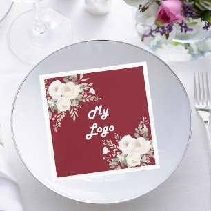 Red white florals business logo napkins