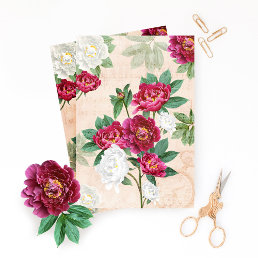Red &amp; White Florals Music &amp; Handwriting Decoupage Tissue Paper