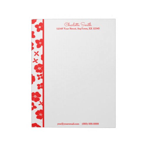 Red  White Flower Border Personalized Letterhead Notepad