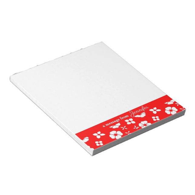 Red/White Flower Border Personalized Notepad (Angled)