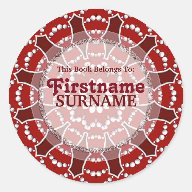 Red&White Flower Burst Bookplate Sticker (Front)