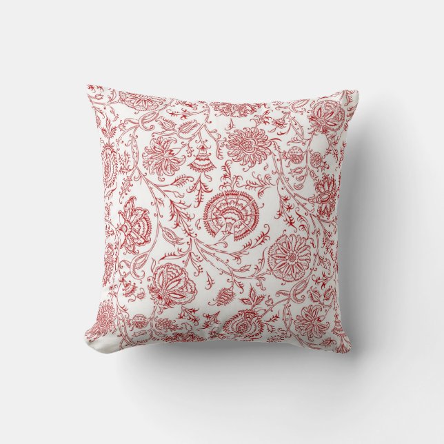 Red & White Flower Pattern Throw Pillow (Front)