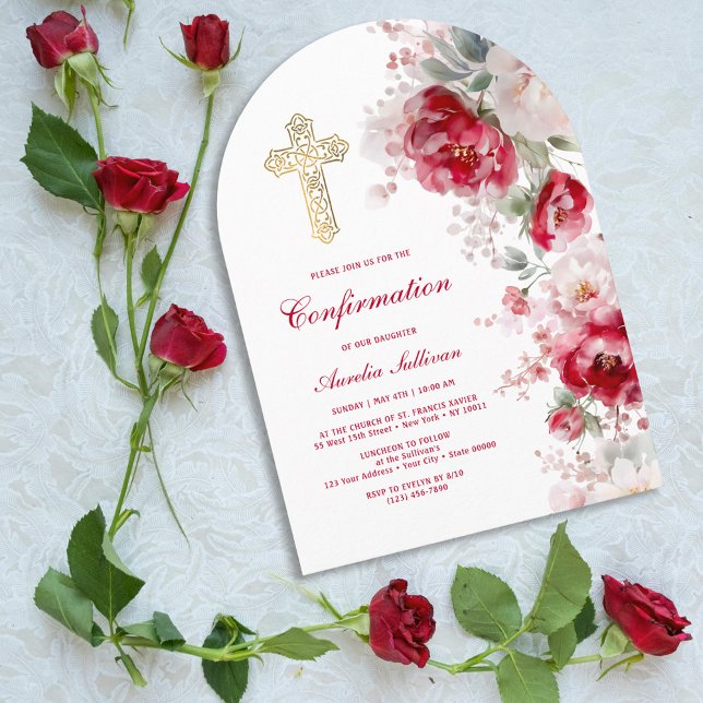 Red White Flowers Arch Confirmation Invitation (Creator Uploaded)