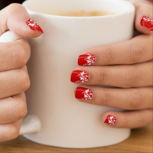Red  White Flowers art Finger nails Minx Nail Art