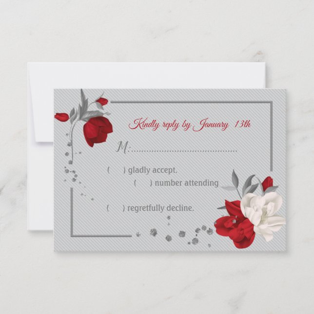 red & white flowers botanical RSVP card (Front)