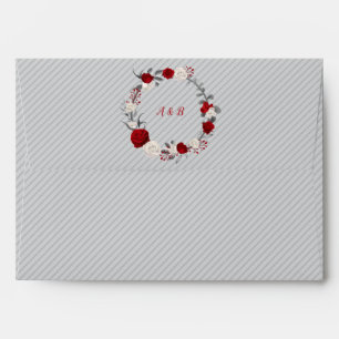 red & white flowers botanical wreath gray wedding envelope