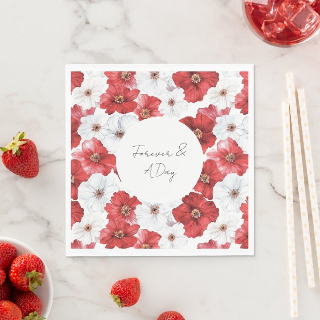 Red White Flowers Bridal Shower Wedding Napkins (Insitu)