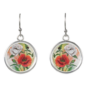 Red White Flowers Earrings
