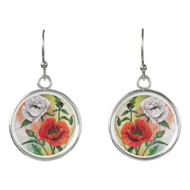 Red White Flowers Earrings (Front)