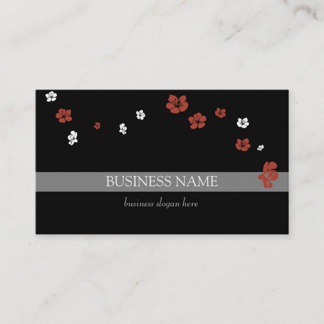 Red White Flowers Elegant Business Card (Front)