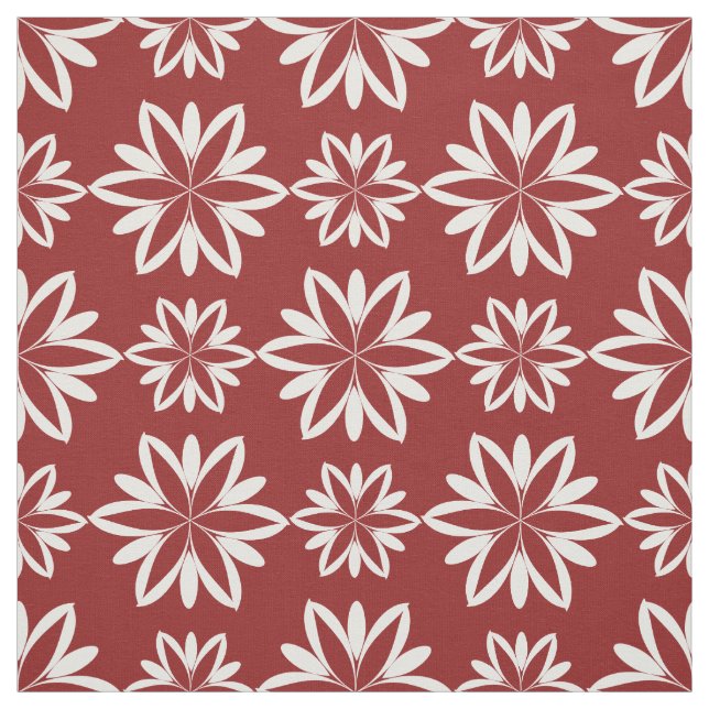 Red white Flowers floral pattern fabric (Swatch)