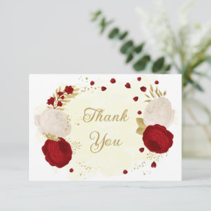 red & white flowers gold botanical wedding thank you card
