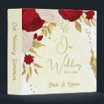 red & white flowers gold wedding photo album 3 ring binder<br><div class="desc">Romantic dark red & white flowers with gold leaves botanical wedding photo album binder
The glitter details are simulated.</div>
