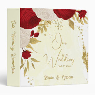 red & white flowers gold wedding photo album 3 ring binder