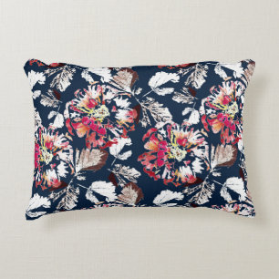Red, white flowers on blue. accent pillow