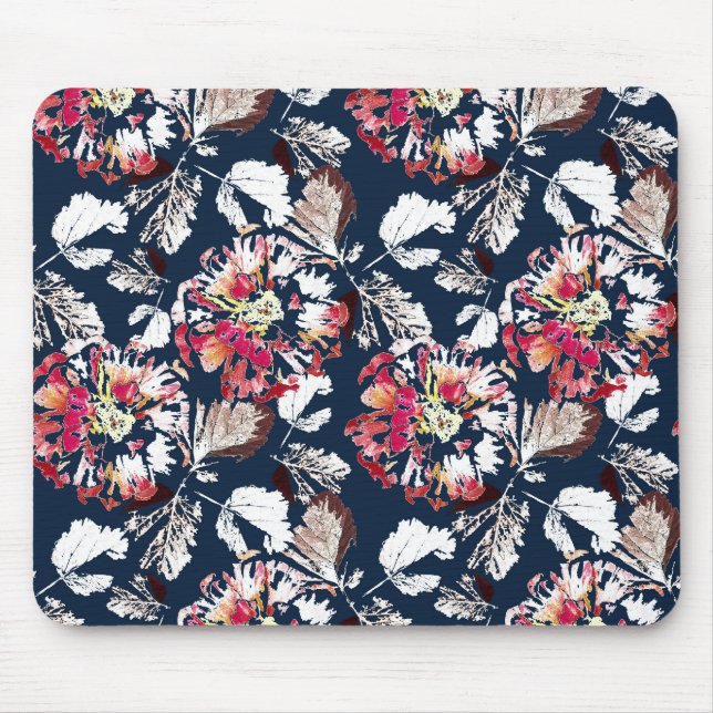 Red, white flowers on blue. mouse pad (Front)