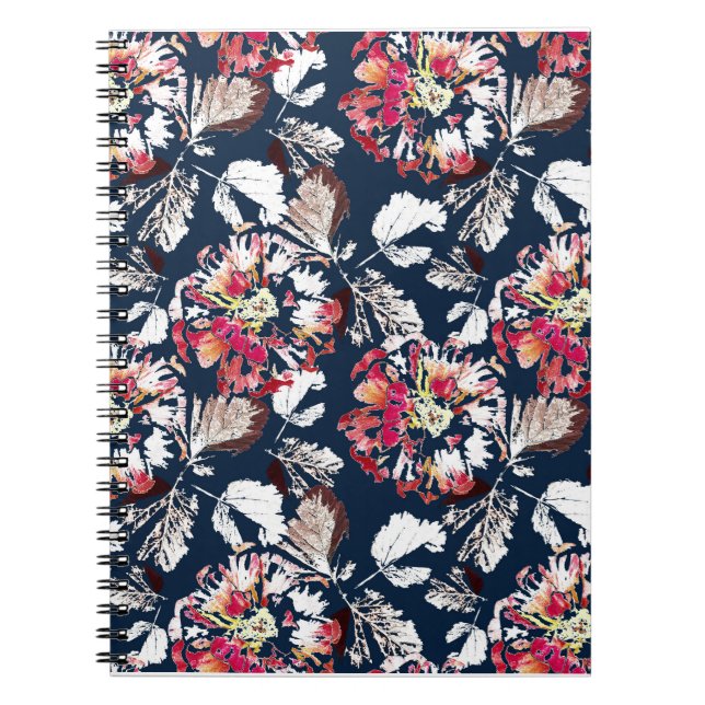 Red, white flowers on blue.  notebook (Front)