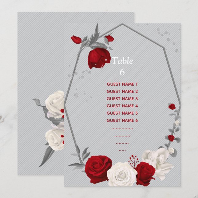 red & white flowers seating chart table number (Front/Back)