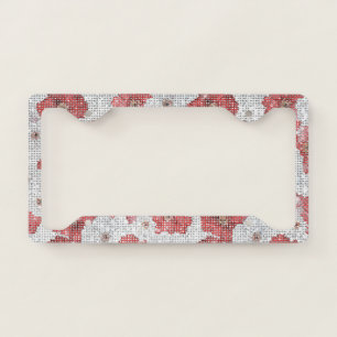 Red White Flowers Sparkle License Plate Frame