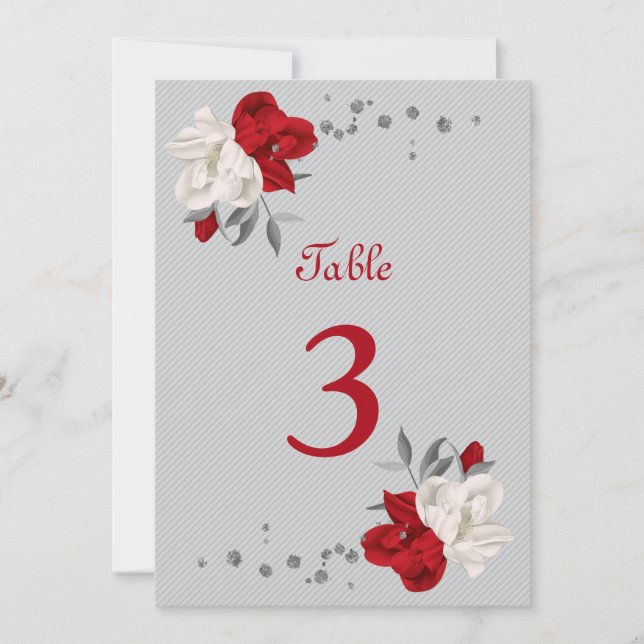 red & white flowers table number (Front)