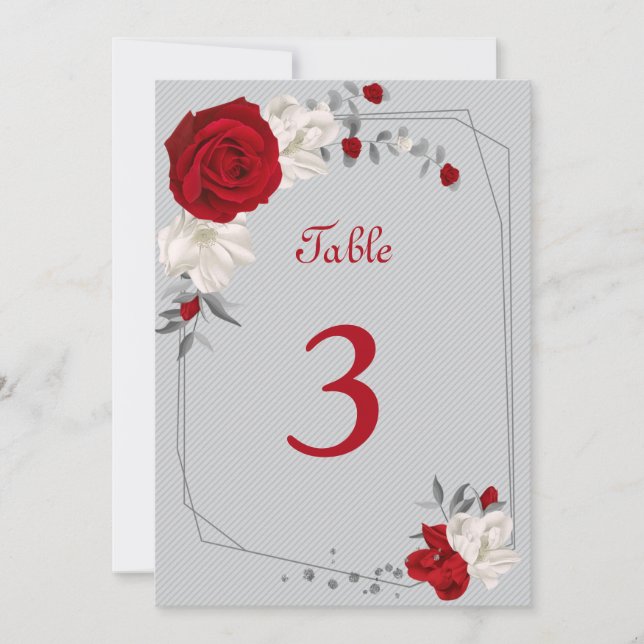 red & white flowers table number (Front)