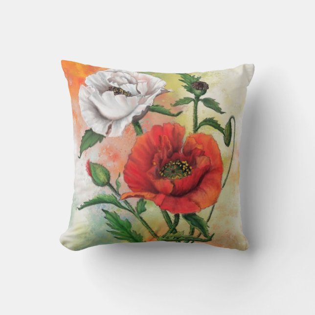 Red White Flowers Throw Pillow (Front)