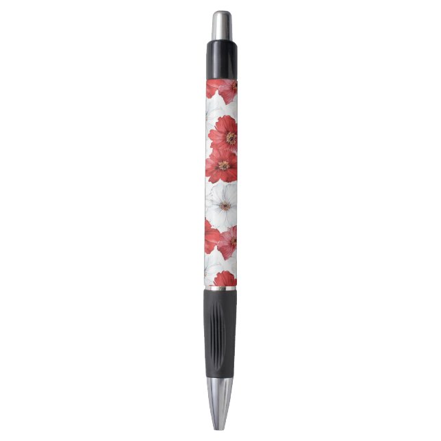 Red White Flowers Wedding Pen (Front Vertical)