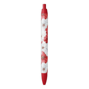 Red White Flowers Wedding Pen