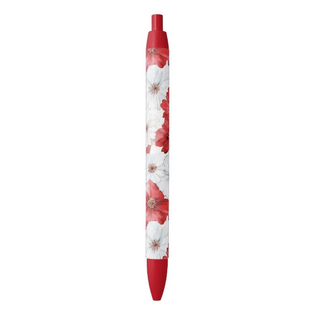 Red White Flowers Wedding Pen (Front Vertical)