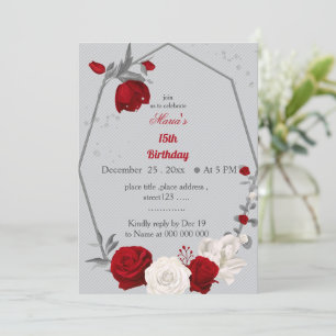 red & white flowers wreath birthday invitation