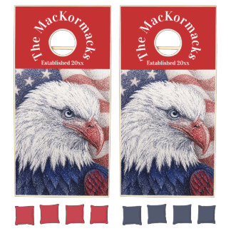 Red White Font Bald Eagle Stars & Stripes USA Flag Cornhole Set